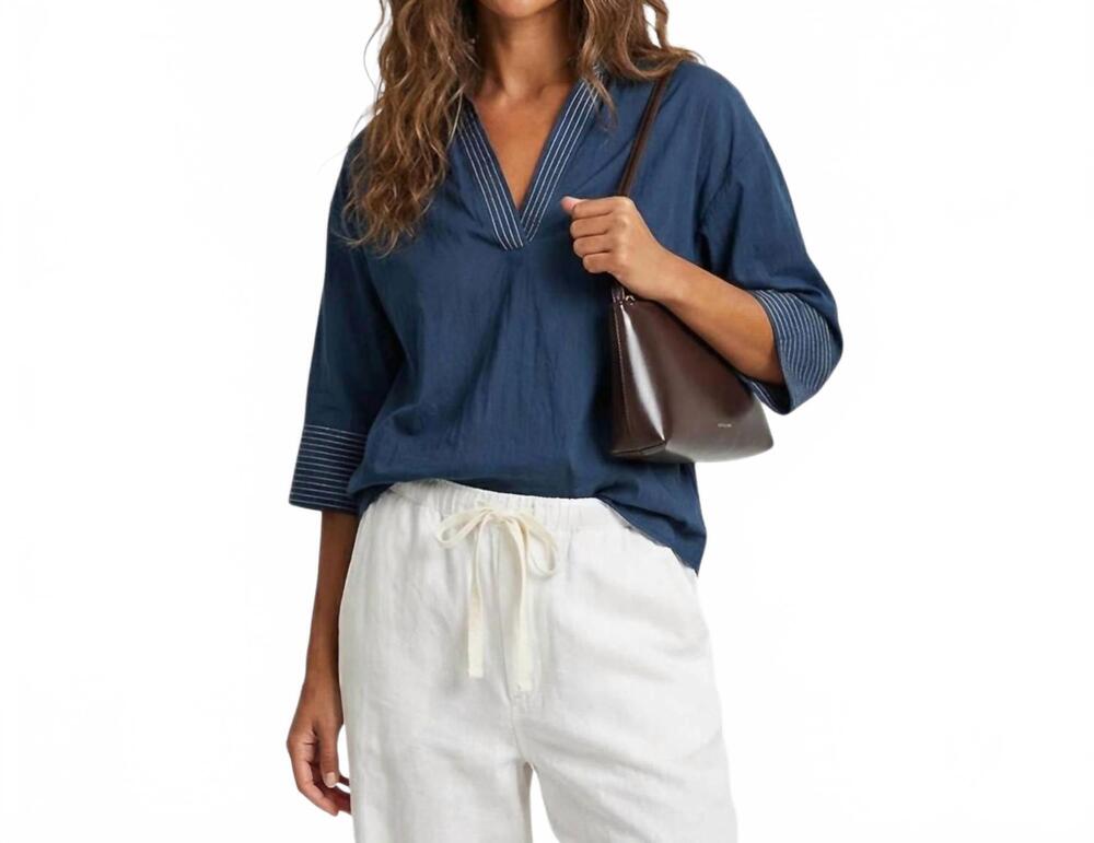 NEW NAKED ZEBRA contrast stitch top in navy